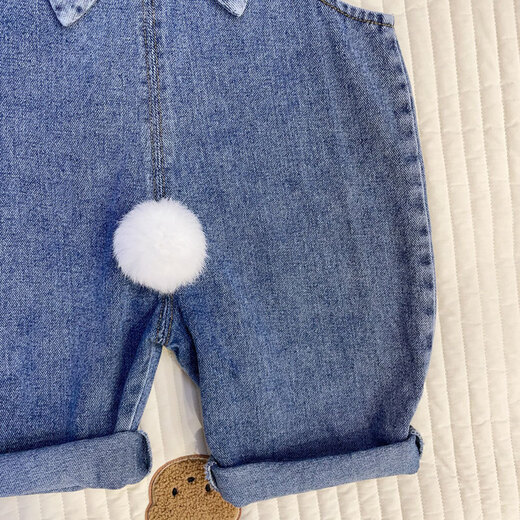 Disney (Disney) children's denim overalls, spring and autumn rabbit ears, stylish and cute casual pants for boys and girls, denim blue rabbit ears overalls 90 cm