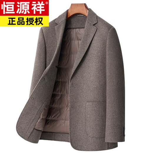 Hengyuanxiang Men's Wool Suit Thickened 2024 Autumn and Winter New Double-sided Woolen Casual Suit Jacket Men's Down Liner 86242 Khaki XL 180 Suitable for 135-150 Jin Jin equals 0.5 kg
