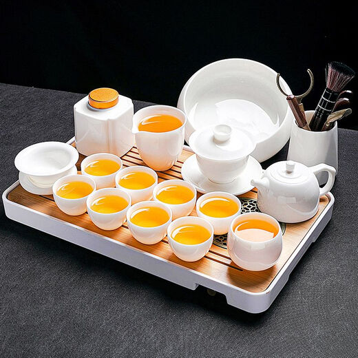 Tuojin German imported quality Dehua mutton-fat jade tea set household light luxury high-end white jade white porcelain kungfu teapot sweet white mutton-fat jade well railing teapot 10 pieces