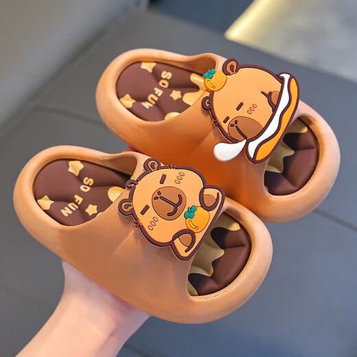 Kapibara summer children's sandals for boys and girls, non-slip indoor bathing, soft-soled sandals for older children, light coffee color (upgraded environmentally friendly material) 12 30/31 size (shoe inner length 18CM, suitable for feet 17