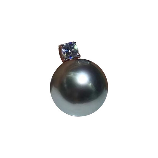 Iosn Platinum Gray Tahitian Pendant 18K Gold Princess Style Fashionable Round Saltwater Black Pearl Necklace for Women Single 18K Zircon Style (Silver Chain Free) 10-11mm