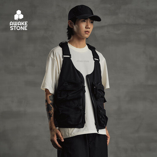 AWAKE STONE Extra Large Pocket Casual Fishing Vest for Men and Women in Four Seasons Outdoor Mountaineering Adjustable Multi-Function Sports Vest Titanium Steel Black