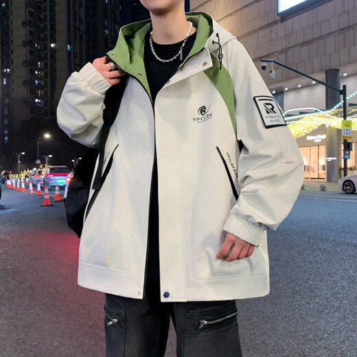 常缕竺 春秋季夹克外套男青少年韩版连帽男装时尚百搭学生 春秋683款白蓝 【款】 2XL 建议【140-155斤】