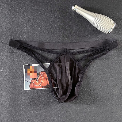 Men's elastic thong transparent sexy mesh underwear hollow underwear gay sexy suit hollow straps black 100-160Jin Jin equals 0.5kg inner wear