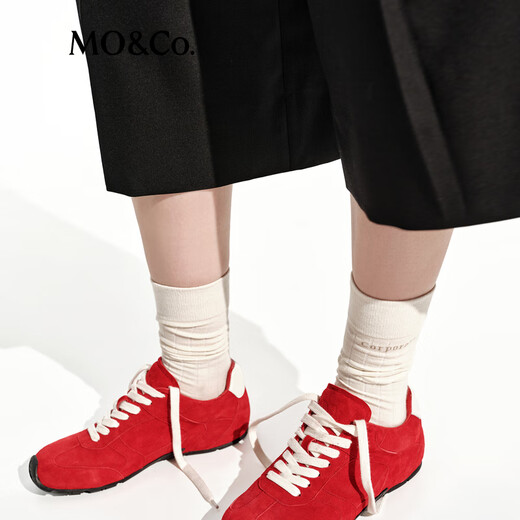 MO&Co. Three-quarter wide-leg pants with spring splicing and high-waist design, sheep wool worsted MBE1SOT008 black M 165