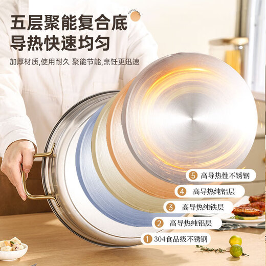 Extra thick 304 stainless steel mandarin duck soup pot hot pot household stew plus single pot hot pot gas stove induction cooker single bottom 304 clear soup 26cm