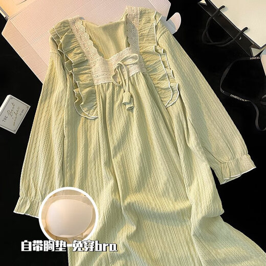FHHUABD Integrierter Pyjamas für Frauen, lange Ärmelton-Frühling und Herbst 2024 Neues Prinzessin-Stil Sweet Home Clothes 9923 Frauen-Aprikosenfarbe (mit Brustpad) 2xl [vorgeschlagenes Gewicht 140-160 Jin [Jin gleich 0,5 kg]].