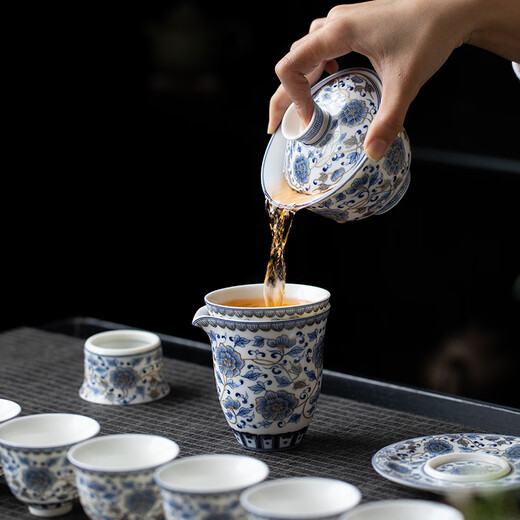 Simitang Ceramic Kung Fu Tea Set for Home Office Complete Set of White Porcelain Covered Bowl Teacup Business Gift Souvenir