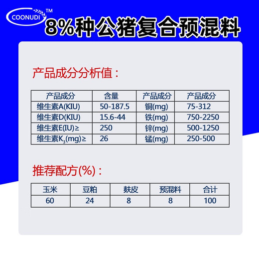 Zhengzhou Kangdi 8% piglet premix, medium pig premix, fattening pig feed, small, medium and large pig feed, boar feed, 8% boar feed (500 Jin Jin is equal to 0.5 kg)