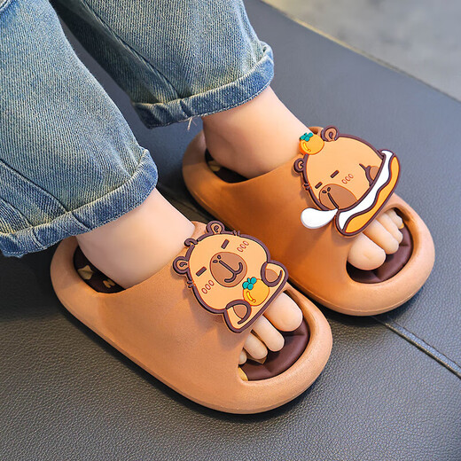 Kapibara summer children's sandals for boys and girls, non-slip indoor bathing, soft-soled sandals for older children, light coffee color (upgraded environmentally friendly material) 12 30/31 size (shoe inner length 18CM, suitable for feet 17
