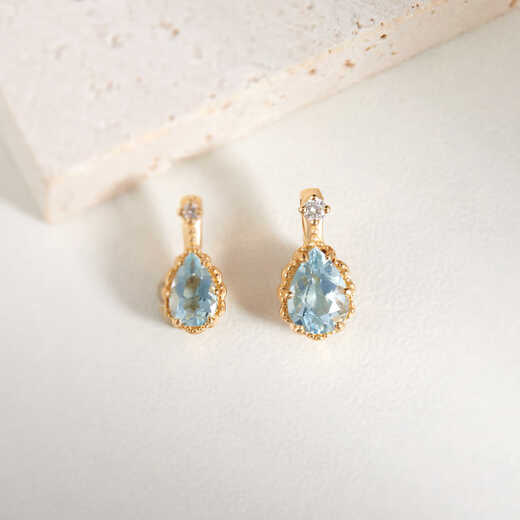 Senyong Japanese simple seawater drop pendant flash diamond necklace women's 18k gold light luxury clavicle chain small aquamarine single pendant