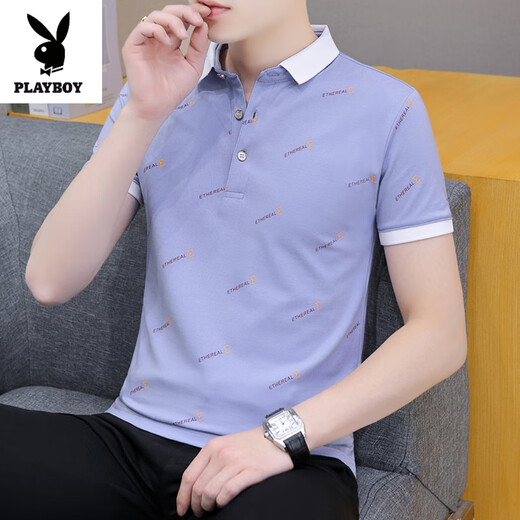 花花公子（PLAYBOY）2025新款夏季翻领男士短袖t恤休闲潮牌POLO衫男装带领子半袖冰丝 黑色 QY679 M