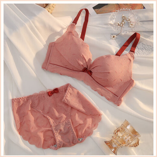 NJSKAKW wire-free bra for women with small breasts push-up adjustable bra thickened flat chest special set sweet bra 831 brick red set 75A 34