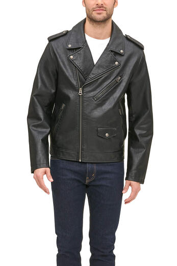 Levi's (Levi s) men's motorcycle jacket classic motorcycle jacket PU leather fabric multi-pocket stand collar versatile all-season black XX-Large