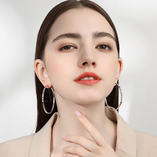 S999 pure silver earrings for women, pure silver hoop earrings, large hoops, plain hoops, 2025 new hot style high-end earrings, diameter 5.0 cm, sterling silver flash square large earrings