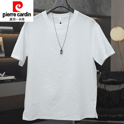 皮尔卡丹（pierre cardin）2025男士夏季新款肌理感微宽松下摆开叉百搭透气短袖T恤针织新款 9909白色 M 建议90-105斤