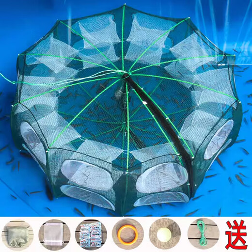 TULX folding shrimp cage, fish cage, eel and loach fishing cage, fishing net, lobster net, shrimp net, fish net, catch crab pot, 20-hole fan-shaped, white, luminous and bold, 20 packs of bait + gifts