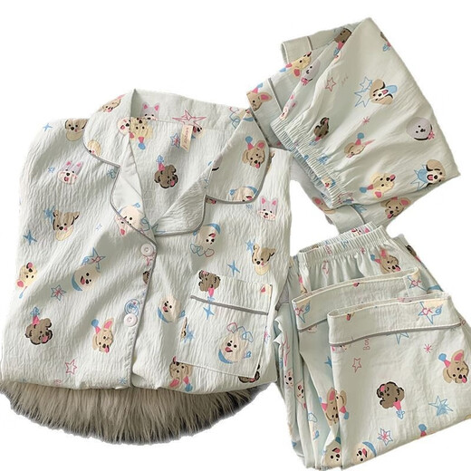 Jingpufei cartoon puppy pajamas for women in summer thin cotton silk home clothes three-piece set Yunduo Cotton-9906# Star puppy three-piece set XL women [suggested 115-140Jin [Jin equals 0.5 kg]]