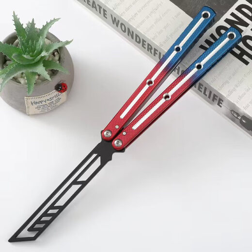 Kraken Butterfly Knife v3 Practice Knife Unedged Anti-Slip Integrated Aluminum Handle TITUS Butterfly Folding Knife Static Model Kraken Square Head Dark Blue and White Two-Color Accessories