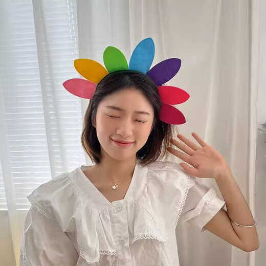 SNQP New Children's Kindergarten Creative Performance Dance Sunflower Decoration Photo Props Face Wash Headband Headwear Colorful Flower Headband 1 Pack