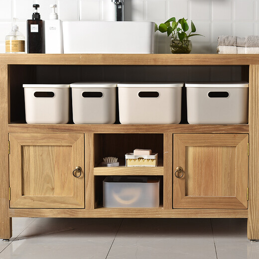 Bailu storage box with lid, home storage, kitchen storage box, sundry organizer, desktop storage, snack toy plastic basket, light gray large size