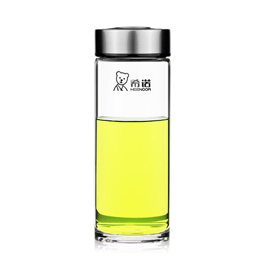 Heenoor taza de té de vidrio de una sola capa taza de agua portátil para hombres y mujeres montada en el automóvil engrosada y resistente 6195-azul negro con filtro original P400ml