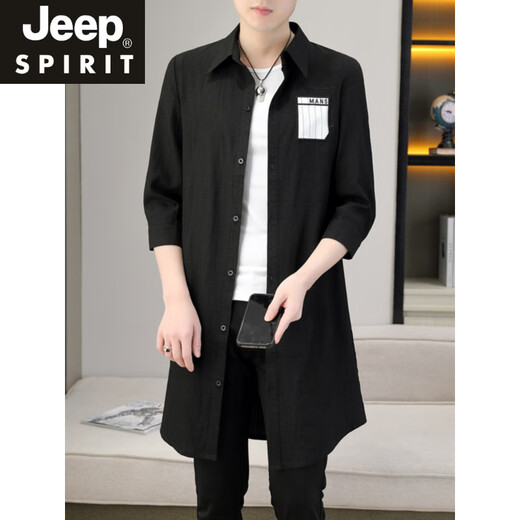 JEEP SPIRIT夏季风衣男长款披风时尚潮流男装中袖外套轻薄透气防晒服灰色长衫 灰色 M
