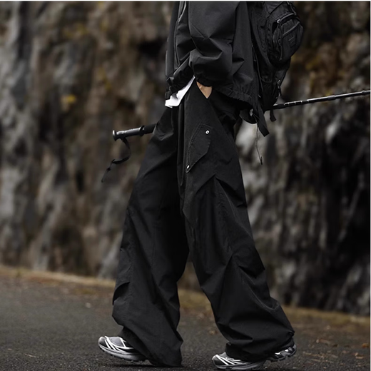 Dingfengbaoluo American outdoor paratrooper overalls men's autumn loose casual pleated design long pants XP01 Xingyao black XL