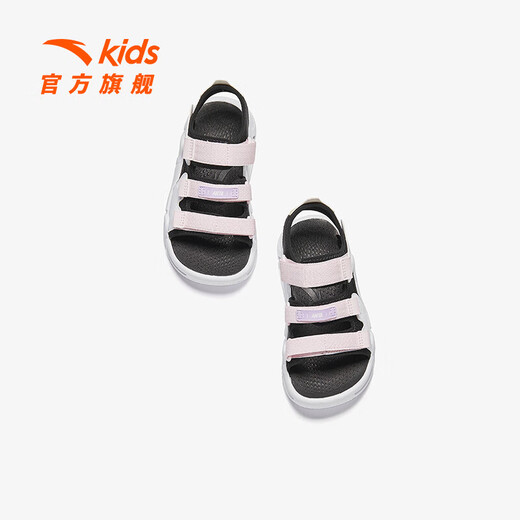ANTA Children's Sandals Girls' Shoes 2025 Summer New Velcro Outdoor Arch Open Toe Beach Shoes Black/Anta White/Water Pink-5 33