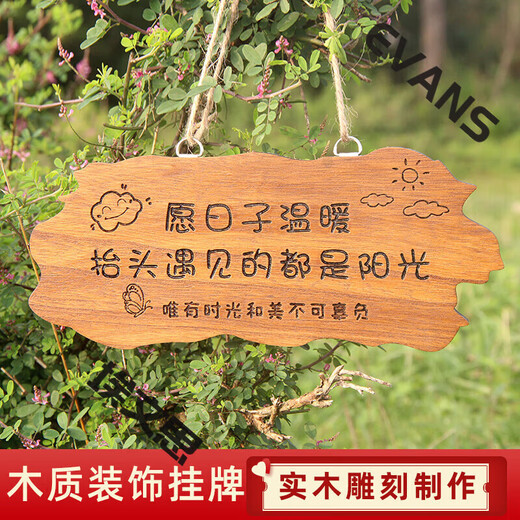 Solid wood carving decoration door sign simulation garden pendant B&B wooden sign balcony courtyard retro residential home custom 25*10.8CM (style 1) May your life be pure and worry-free