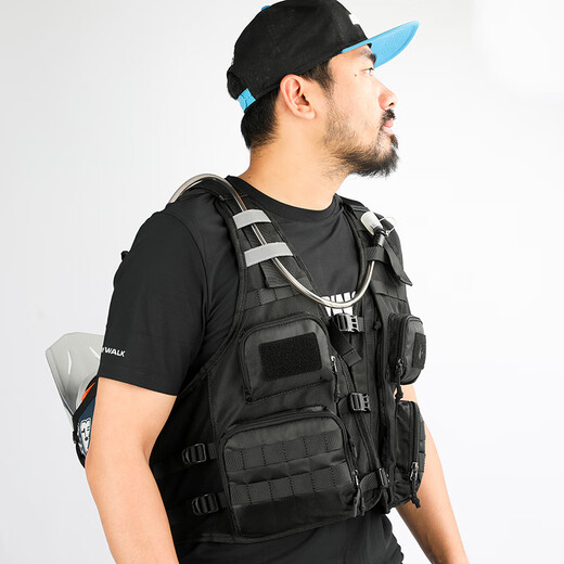 Rhinowalk rhinoceros cycling jersey vest for men summer outdoor sports cycling motorcycle fishing running breathable multi-pocket mesh bag black (water bag not included)