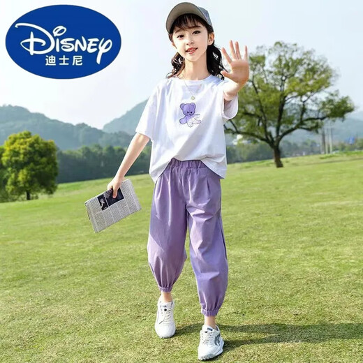 Disney girls summer sports suit fashionable new children's clothing big children summer girls casual two-piece purple suit [9922] 48 (S)