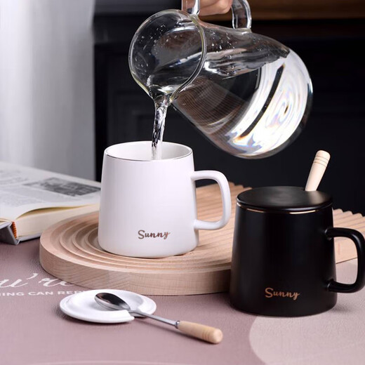Home Relaxation Ceramic Mug with Spoon Lid for Gifts Coffee Cup Milk Cup Breakfast Cup Office Water Cup Men's and Women's Tea Cup White Home Relaxation Ceramic Mug with Spoon Lid for Gifts Coffee Cup Milk Cup Breakfast Cup Office Water Cup Men's and Women's Tea Cup White