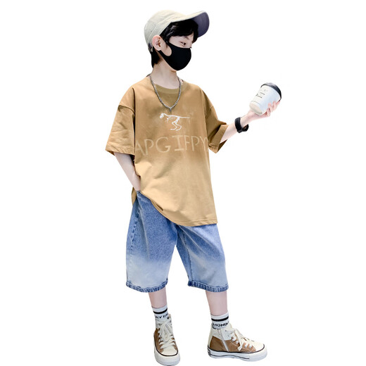G.DUCKKIDS男童套装夏季短袖新款2025夏装t恤中大童两件套儿童休闲体恤衣服 白色679滑板T 120cm 均码