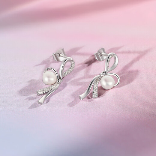 Saturday Fortune S925 Silver Freshwater Pearl Bow Earrings Birthday Gift X0912068 Pair