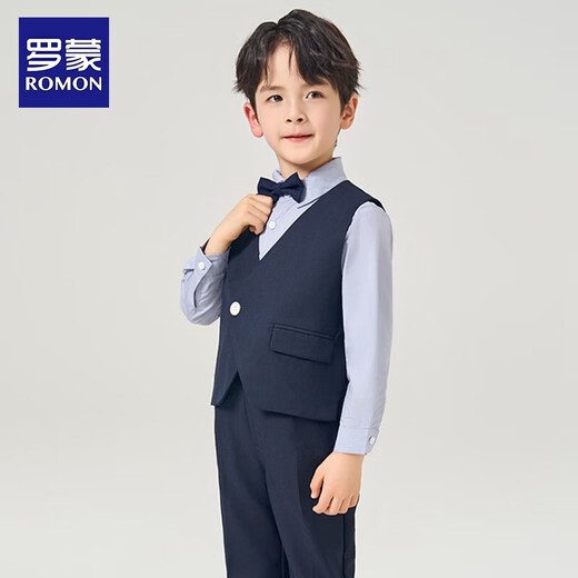 Romon children's dress, boy's suit, British style boy's birthday party suit, flower girl costume, navy blue 120