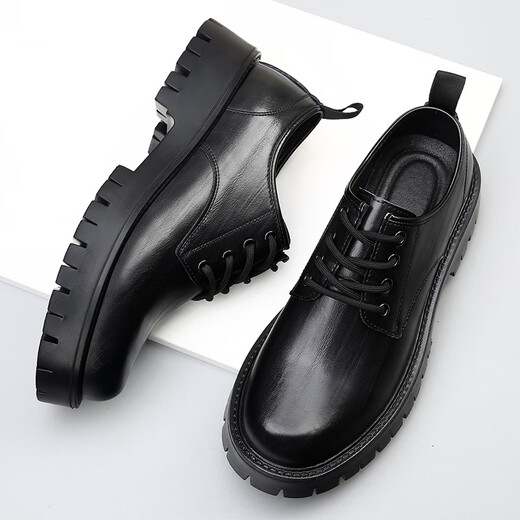 Gy Jinlilai Herrengeschäft formale Tragen Lederschuhe Dicke Sohle erhöhte britische schwarze Männer Big Head Echtes Leder groß Größe 4748 Urlaub 9901 Schwarz 37