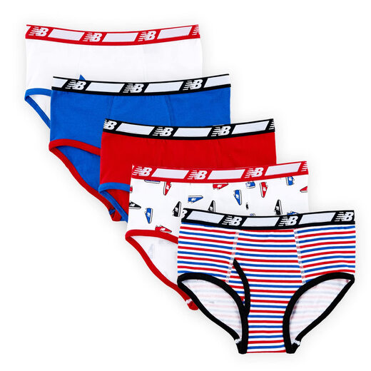 NEW BALANCE Boys' Soft Cotton Tagless Briefs (5-Pack) Royals/Shoe Red/Team Red/Stripes/White Large