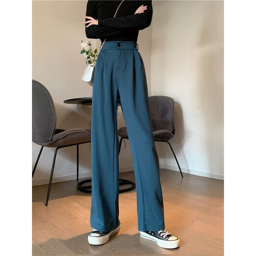 Pu Shui Fang Fang Pantalones De Pierna Ancha Drapeados De Estilo Coreano Que Adelgazan Los Pantalones De Traje De Cintura Alta para Mujer Pantalones Casuales 1047# Negro S