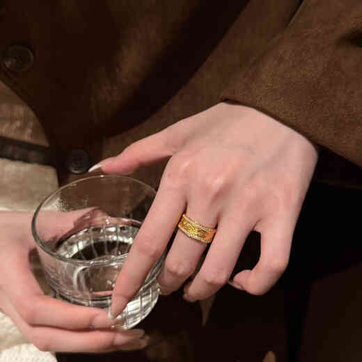 Allied pure gold 999 gold ring 5D hard gold filigree wind and rain bridge ring high-end niche ring set with diamonds as a gift for your girlfriend Deposit (contact customer service to confirm the weight and place an order)