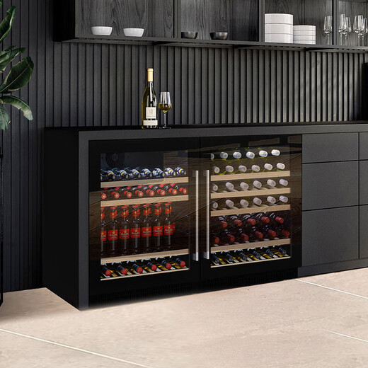 DBERLAN 40-piece under-counter embedded red wine cabinet, constant temperature wine cabinet, beverage cabinet, tea refrigerator, built-in wall, home, high-end vacuum door-electric door opening wine cabinet, ice bar combination 290L