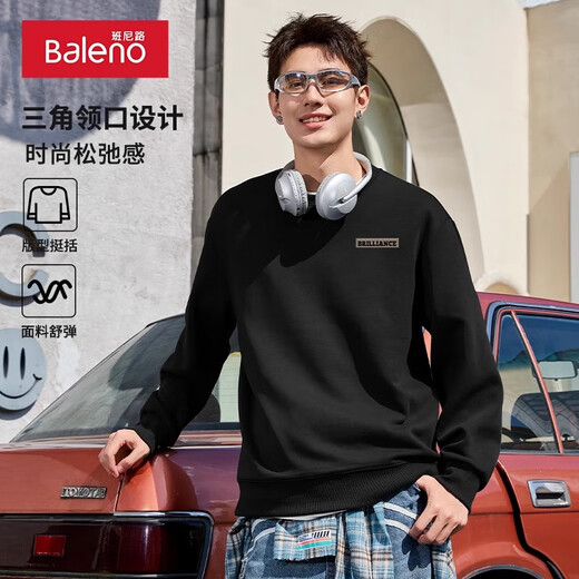 Baleno triangle collar round neck sweatshirt for men in spring and autumn, soft, delicate, wear-resistant, wrinkle-resistant, comfortable and simple casual top, heavy cotton - medium gray #MB classic cool label 2XL
