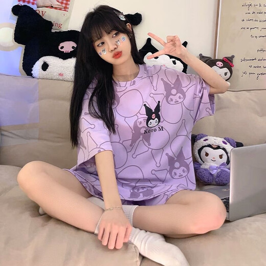 
Jingpu Fei Summer Sweet Short-Sleeve Pajama Set Women's Loose Large Size Internet Celebrity Home Suit 677 Zikulomi One Size 4XL Code [Suggested 172-200Jin [Jin equals 0.5 kg]]