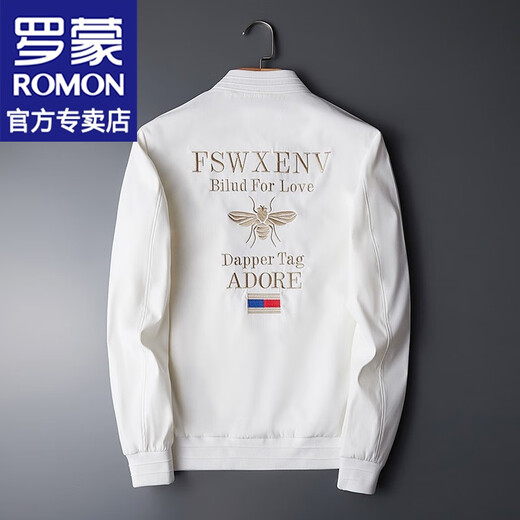 ROMON jacket men's spring and autumn new fashion embroidered baseball collar youth jacket men's casual tops trendy men's clothing 6801 white XL (about 120-135Jin Jin equals 0.5kg can be worn)