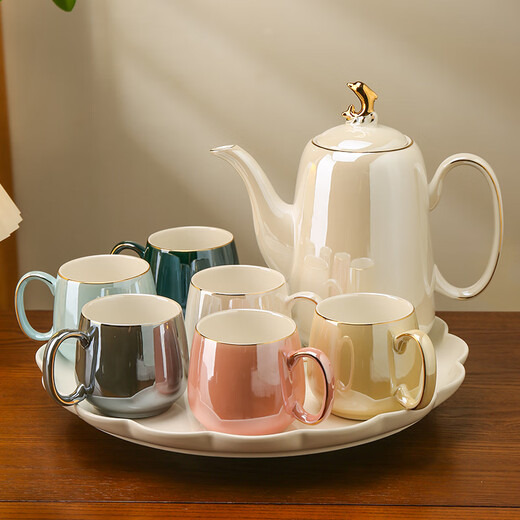 Meidao rotating water set complete set of ceramic afternoon tea tea set large capacity teapot high temperature resistant drinking cup tea cup mixed color pearl-white pot-rotating water set-gift box