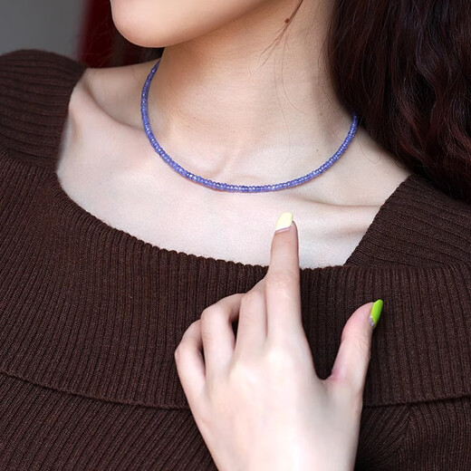 Ruohua (RUOHUA) 3-4mm45cm Tanzanite Necklace Women's 18K Gold Gemstone Clavicle Chain Colorful Gift Box Violet