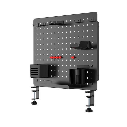 山业 洞洞板置物架 手柄架 耳机支架 配件收纳架 办公桌面屏风隔断架 钢制 夹桌式免打孔 黑色