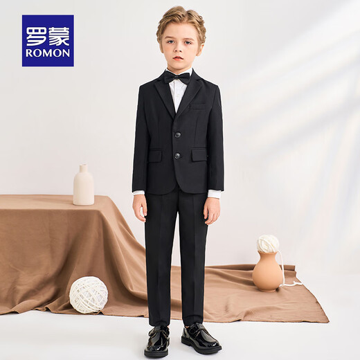 Romon children's suit vest suit boy British style host dress flower girl boy performance suit black 160
