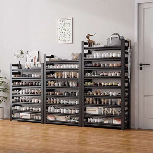 Xingzhiyun Steel Shoe Rack Doorway Multi-layer Household Shoe Storage Rack Simple Shoe Cabinet Entry Entrance Iron Art Shoe Storage Rack Matte Black - Height 80cm Four Layers Length 50cm* Width 30cm