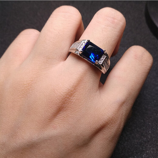 Mangan sleeve deep sea sapphire ring for men 925 sterling silver men's blue zircon white gold temperament domineering open ring white gold plated sapphire ring